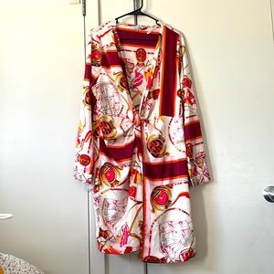 Red Multi Print Satin Shirt Dress